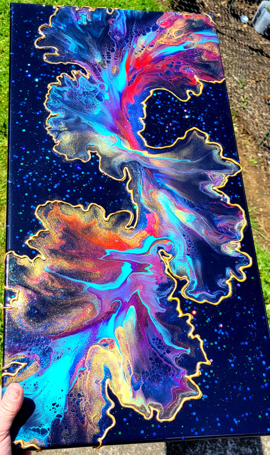 Original Acrylic Fluid Art Painting on a 12x24 Inch Canvas