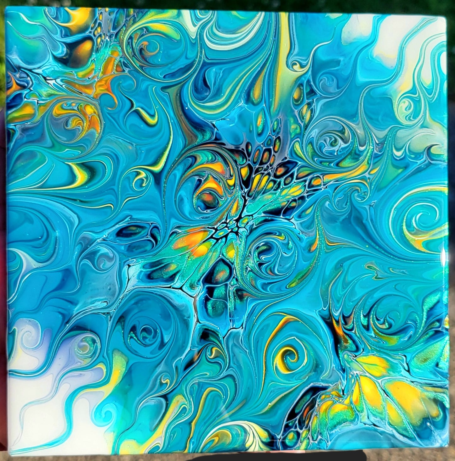 Fluid Art on a 6 Inch Tile