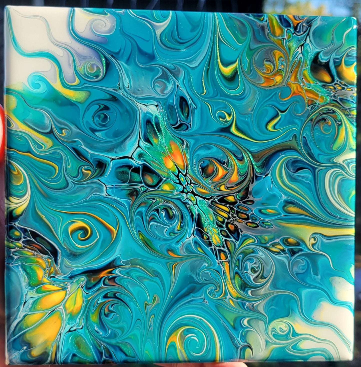 Fluid Art on a 6 Inch Tile