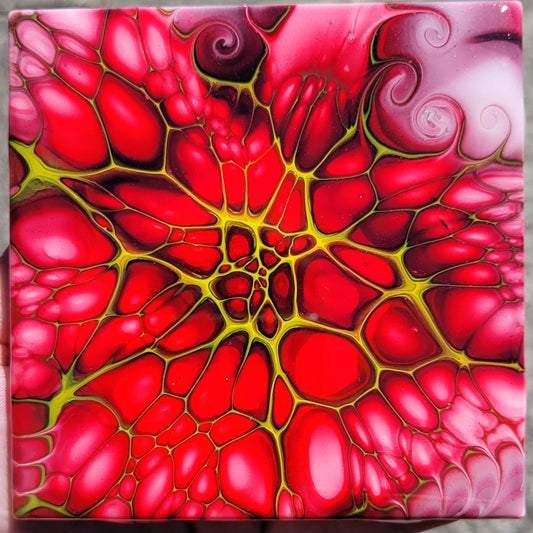 Fluid Art Bloom on a 4.25 inch Tile/Coaster with Cork Bottom