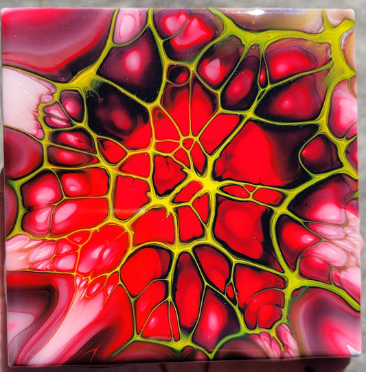 Fluid Art Bloom on a 4.25 inch Tile/Coaster with Cork Bottom