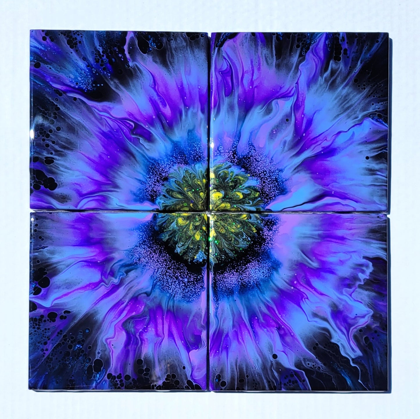 Fluid Art on 6 Inch Tile Set of 4 with Cork Bottoms.