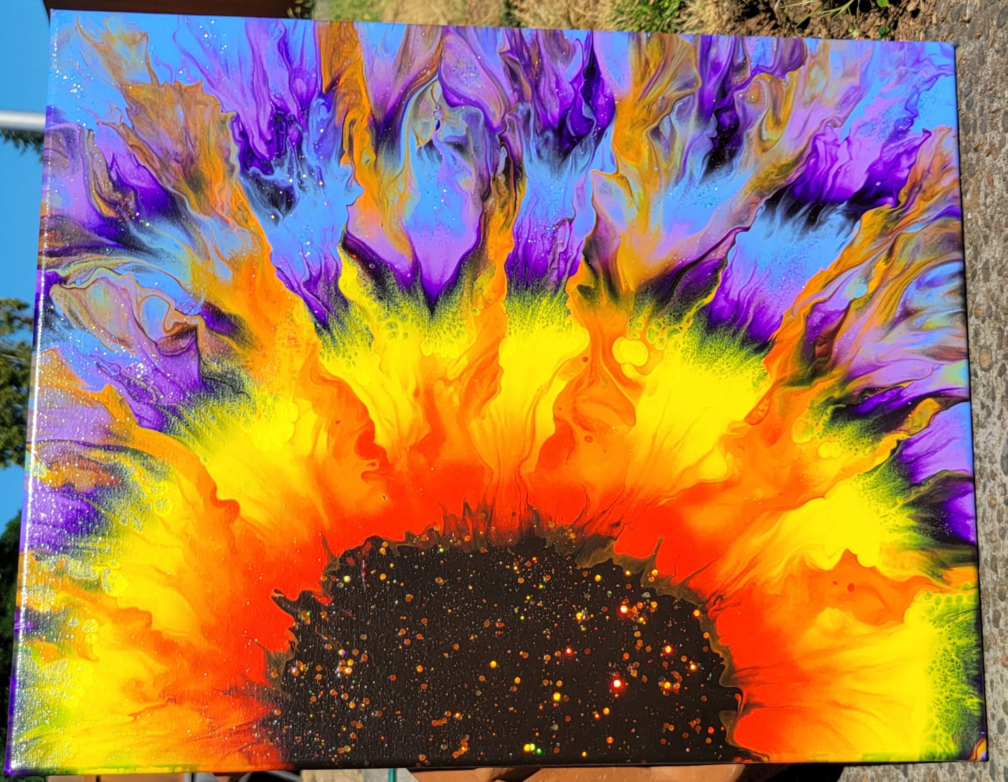 Original Fluid Art Sunflower Painting 16x20 inch