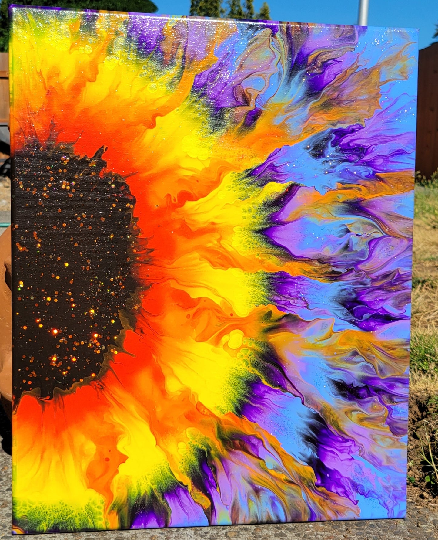 Original Fluid Art Sunflower Painting 16x20 inch