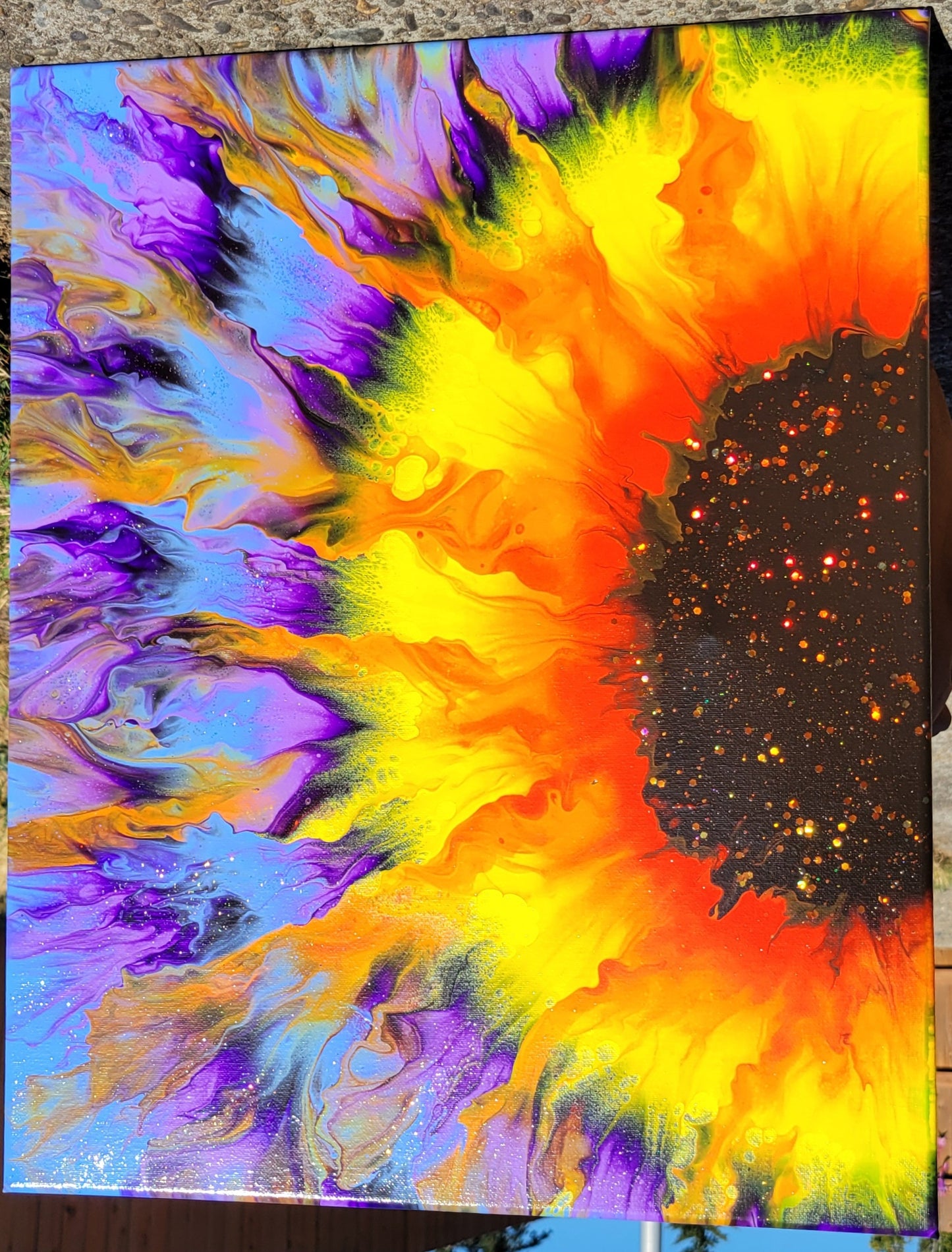 Original Fluid Art Sunflower Painting 16x20 inch