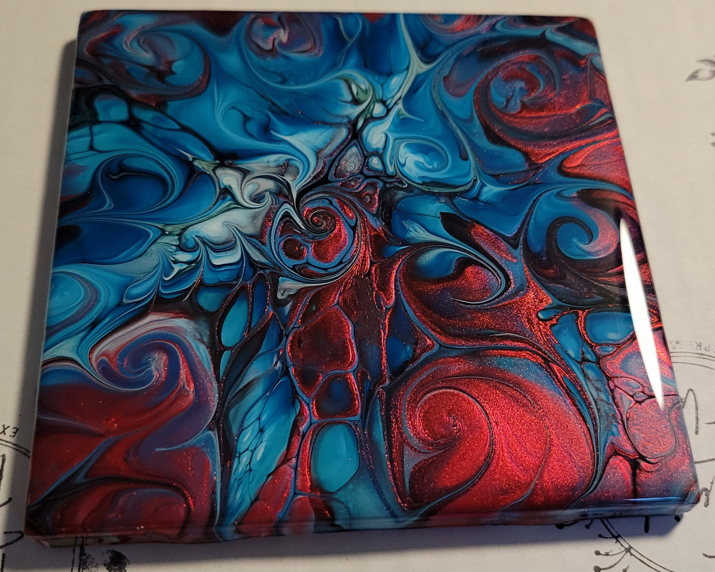 Fluid Art Bloom on a 4.25 inch Tile/Coaster with Cork Bottom