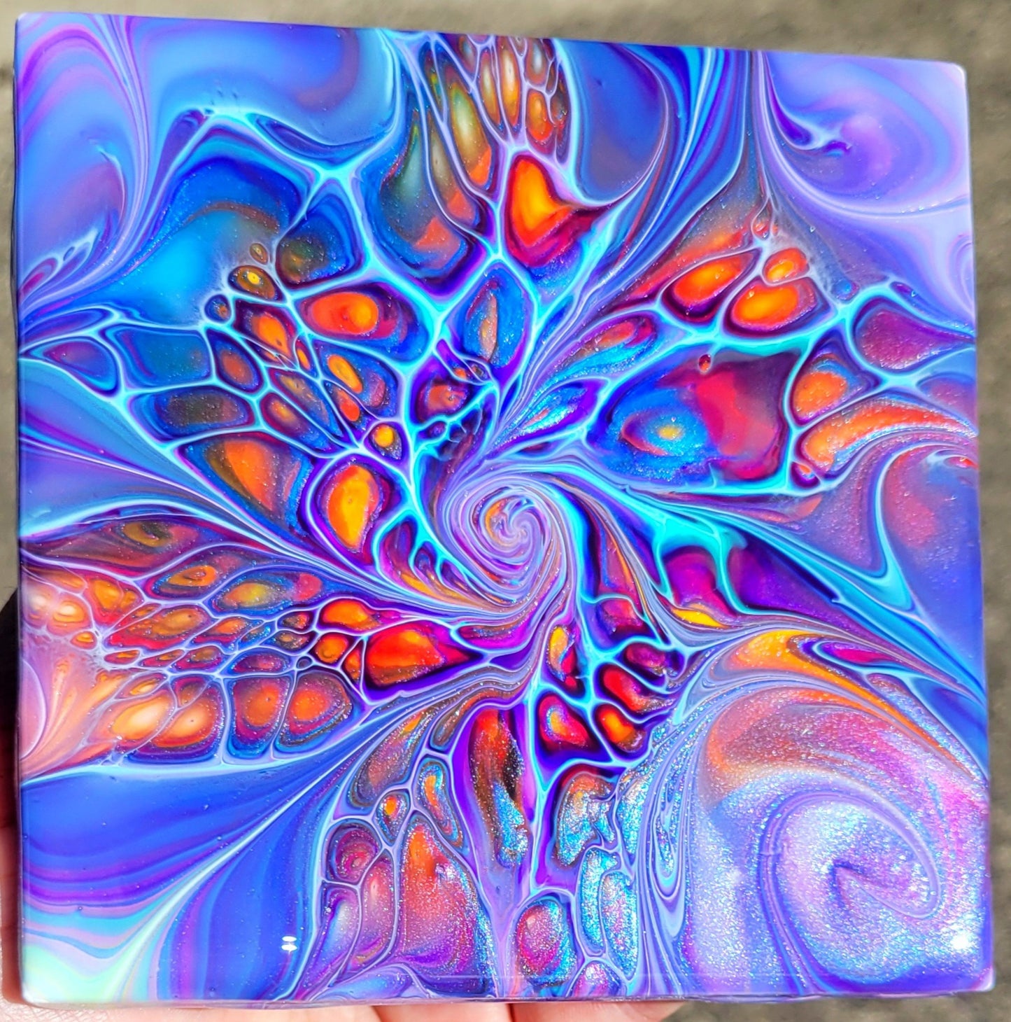 Fluid Art Bloom on a 4.25 inch Tile/Coaster with Cork Bottom