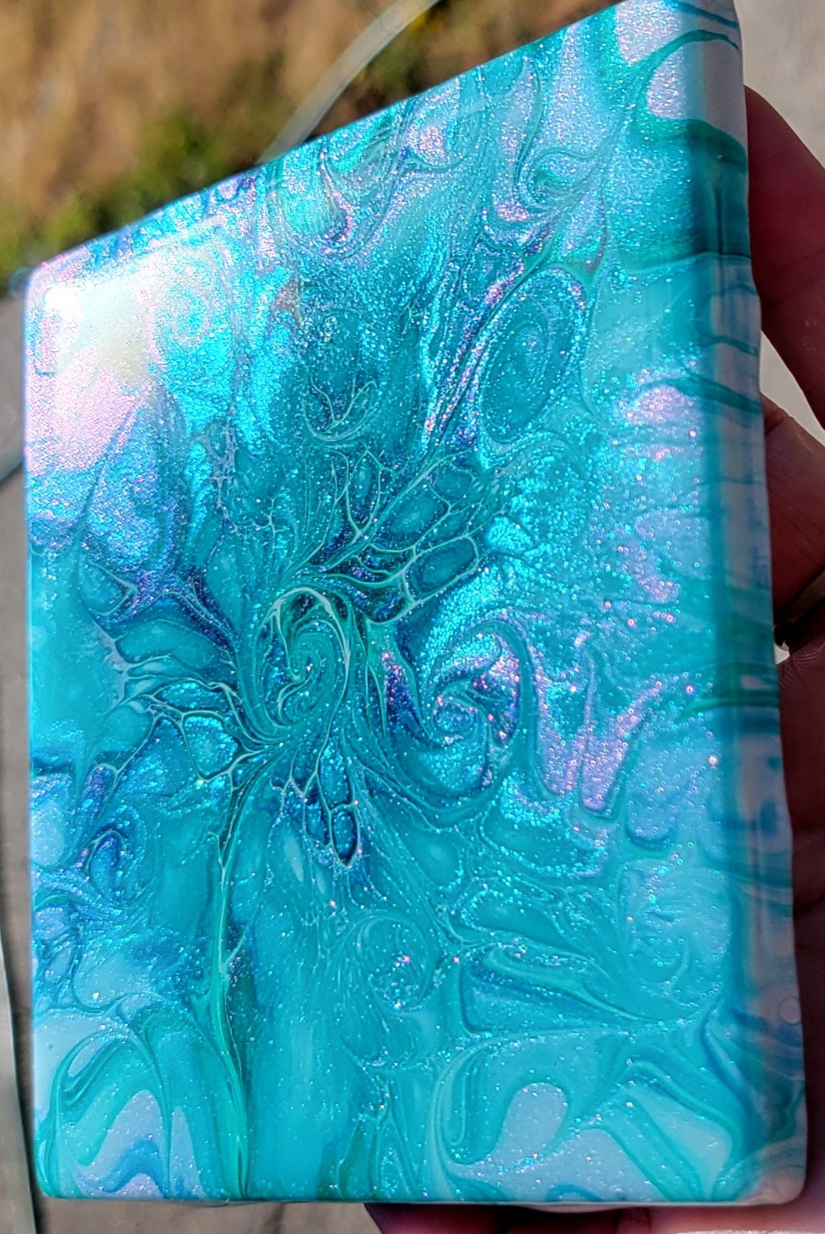 Fluid Art Bloom on a 4.25 inch Tile/Coaster with Cork Bottom