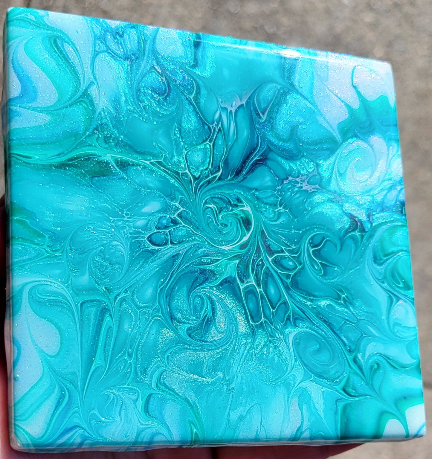 Fluid Art Bloom on a 4.25 inch Tile/Coaster with Cork Bottom