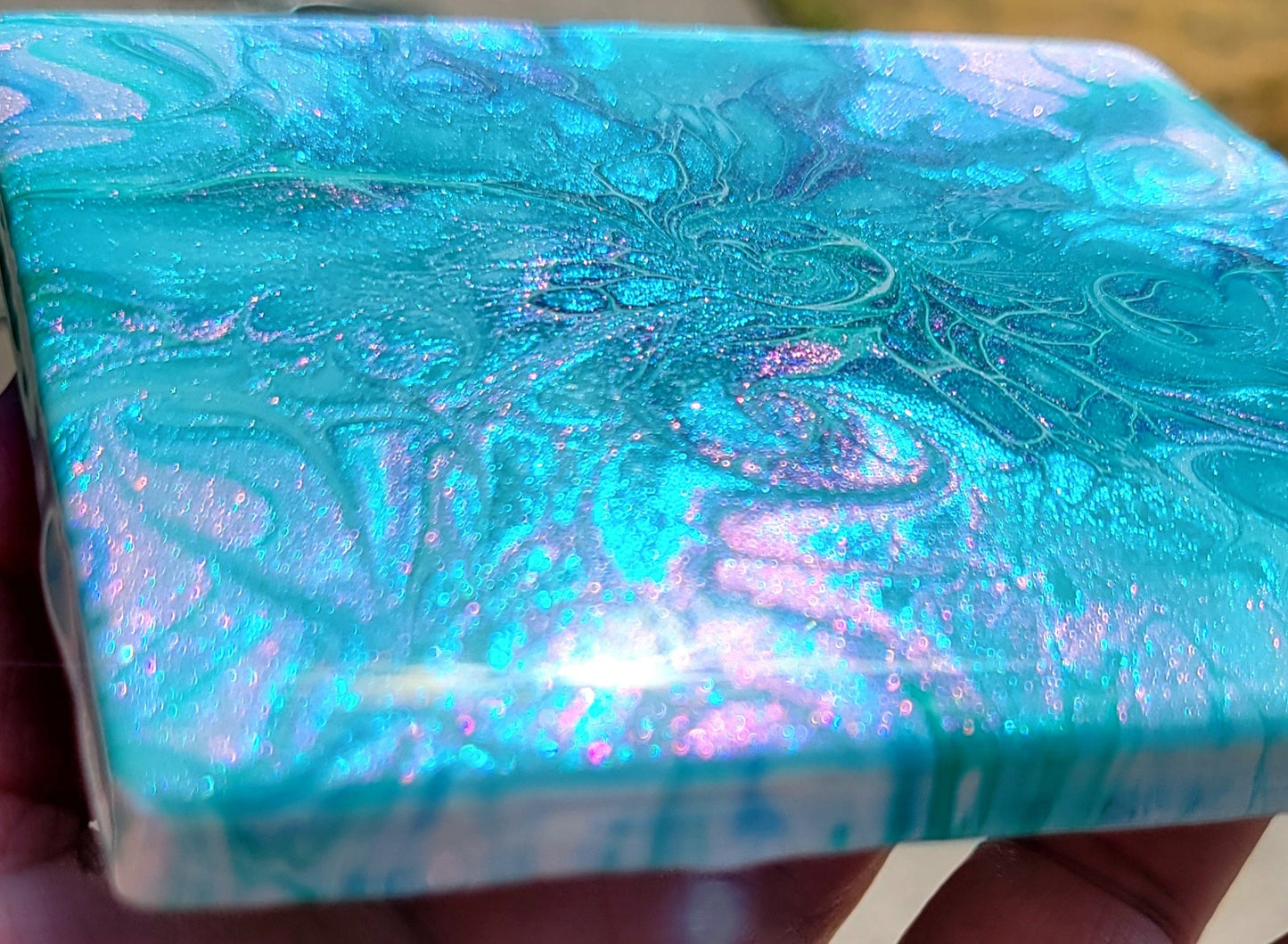 Fluid Art Bloom on a 4.25 inch Tile/Coaster with Cork Bottom