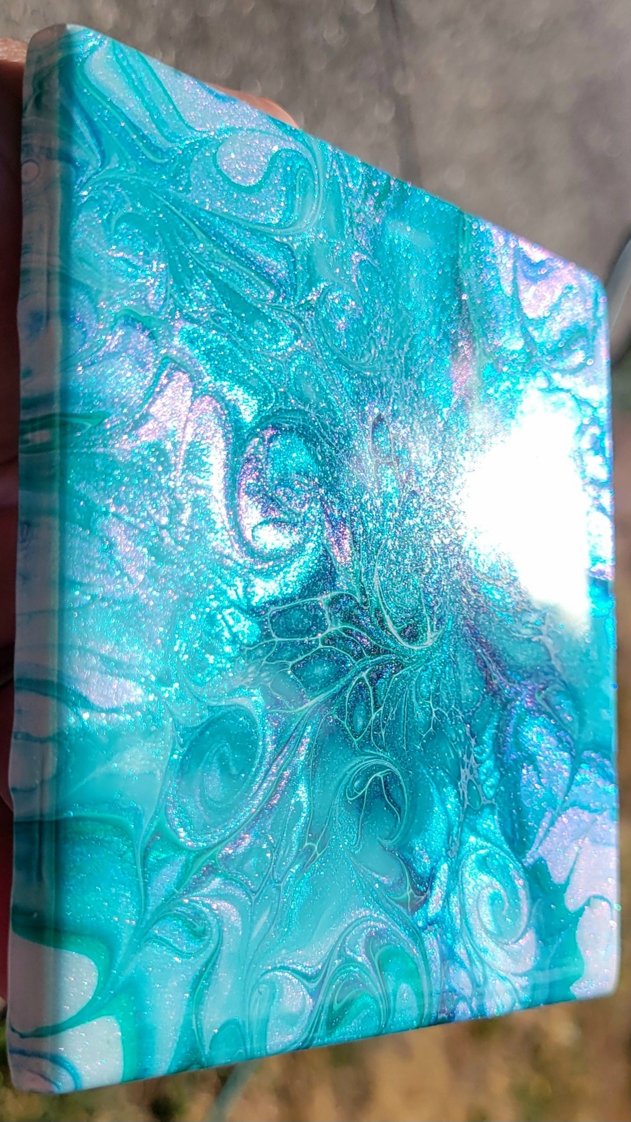 Fluid Art Bloom on a 4.25 inch Tile/Coaster with Cork Bottom