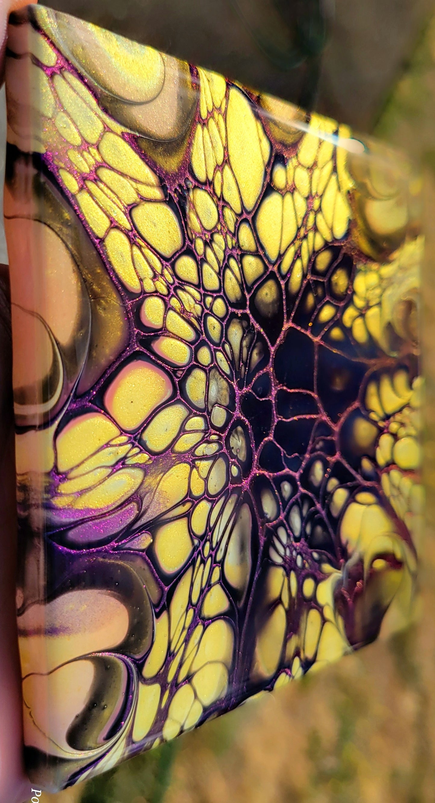 Fluid Art Bloom on a 4.25 inch Tile/Coaster with Cork Bottom