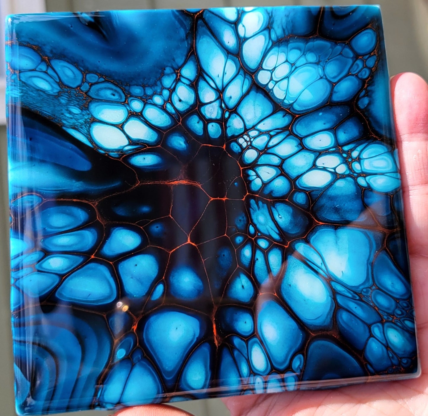 Fluid Art Bloom on a 4.25 inch Tile/Coaster with Cork Bottom