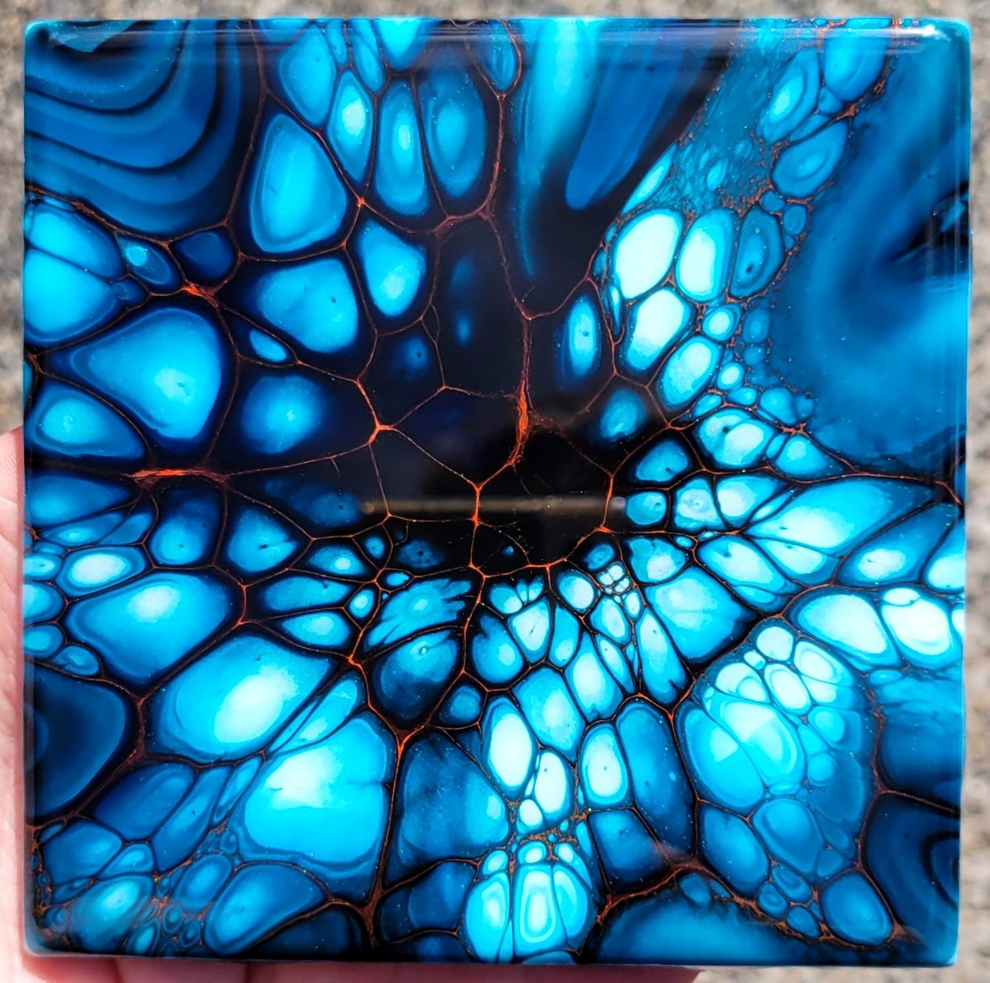 Fluid Art Bloom on a 4.25 inch Tile/Coaster with Cork Bottom