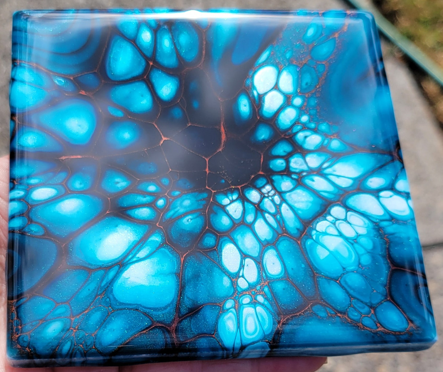 Fluid Art Bloom on a 4.25 inch Tile/Coaster with Cork Bottom