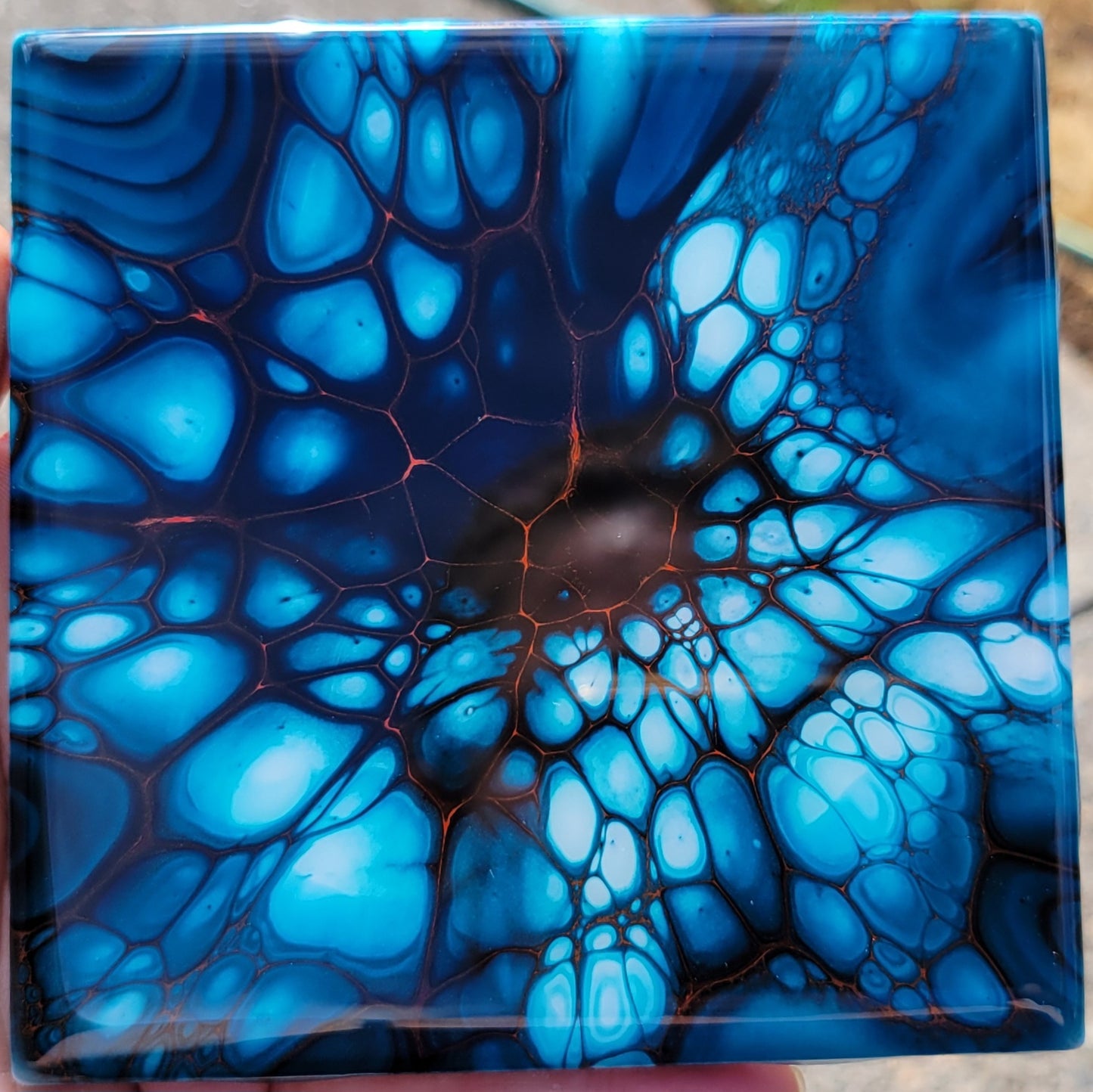 Fluid Art Bloom on a 4.25 inch Tile/Coaster with Cork Bottom