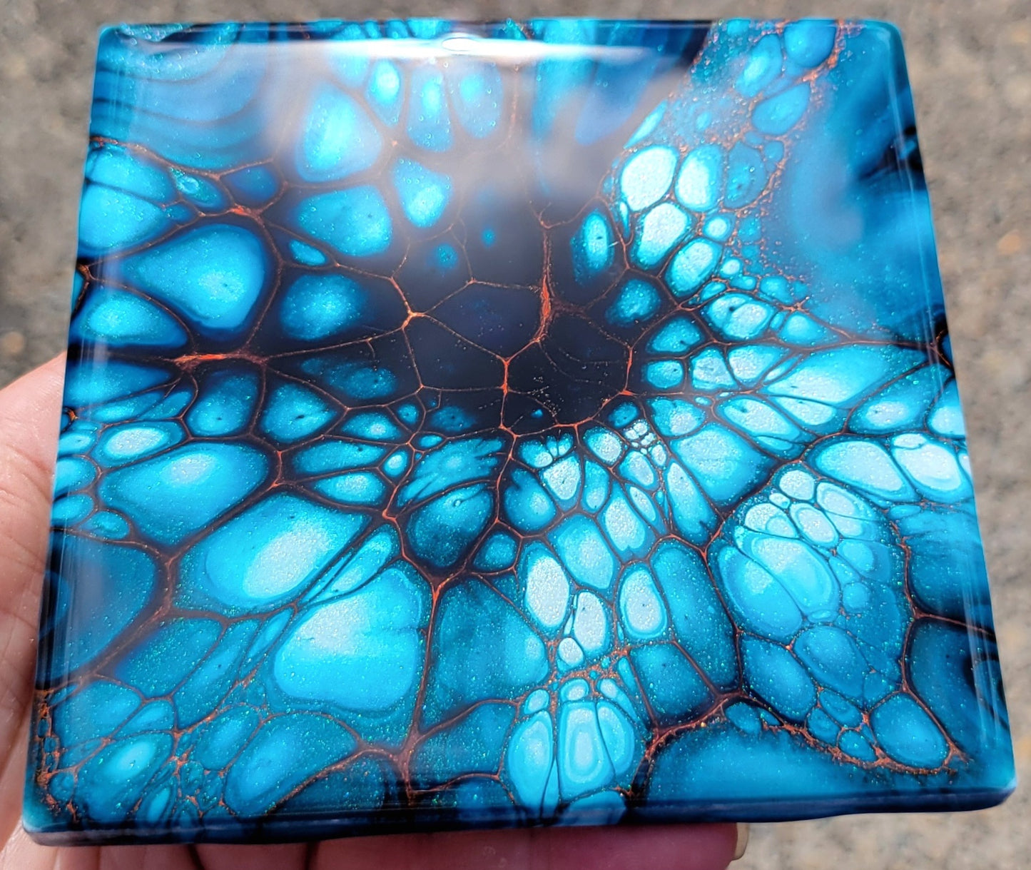 Fluid Art Bloom on a 4.25 inch Tile/Coaster with Cork Bottom