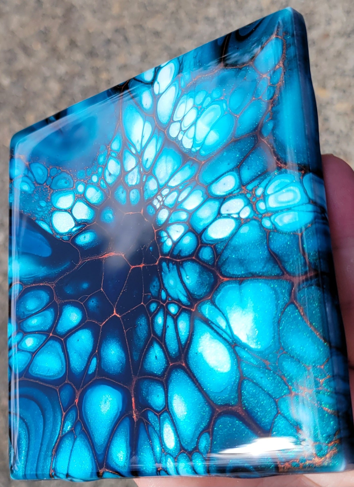 Fluid Art Bloom on a 4.25 inch Tile/Coaster with Cork Bottom