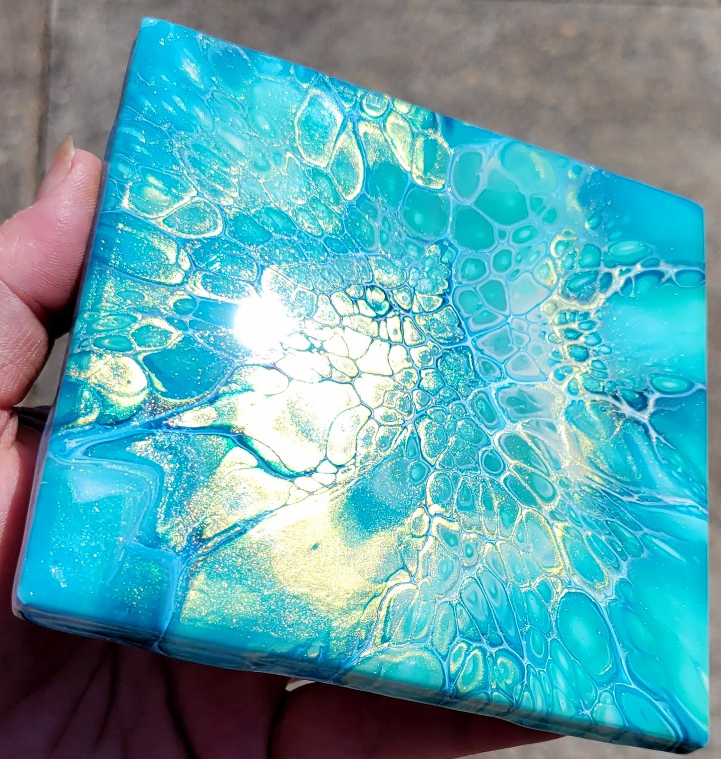 Fluid Art Bloom on a 4.25 inch Tile/Coaster with Cork Bottom