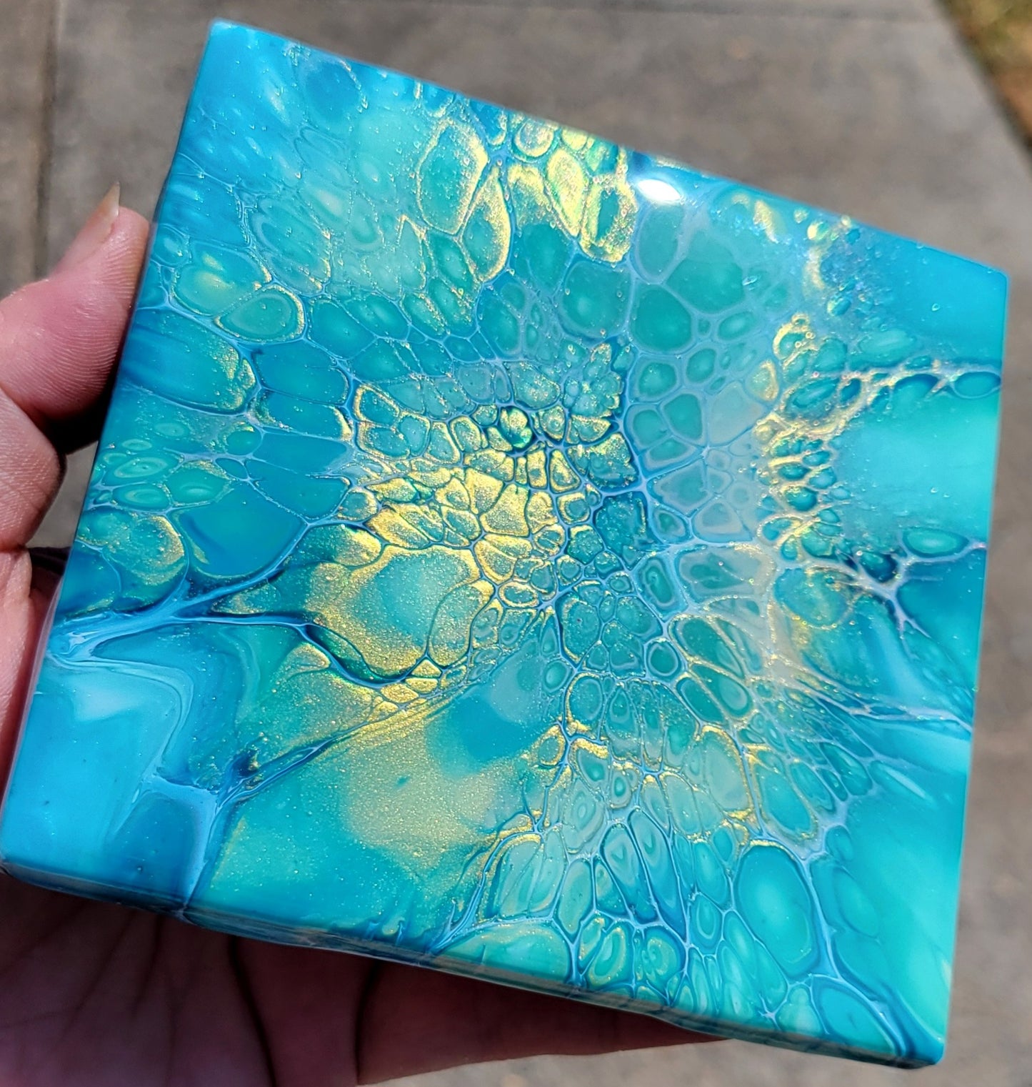 Fluid Art Bloom on a 4.25 inch Tile/Coaster with Cork Bottom