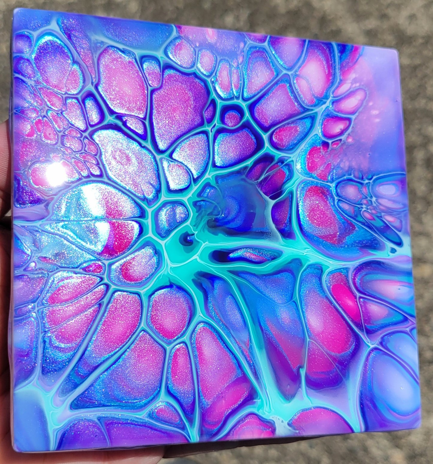 Fluid Art Bloom on a 4.25 inch Tile/Coaster with Cork Bottom