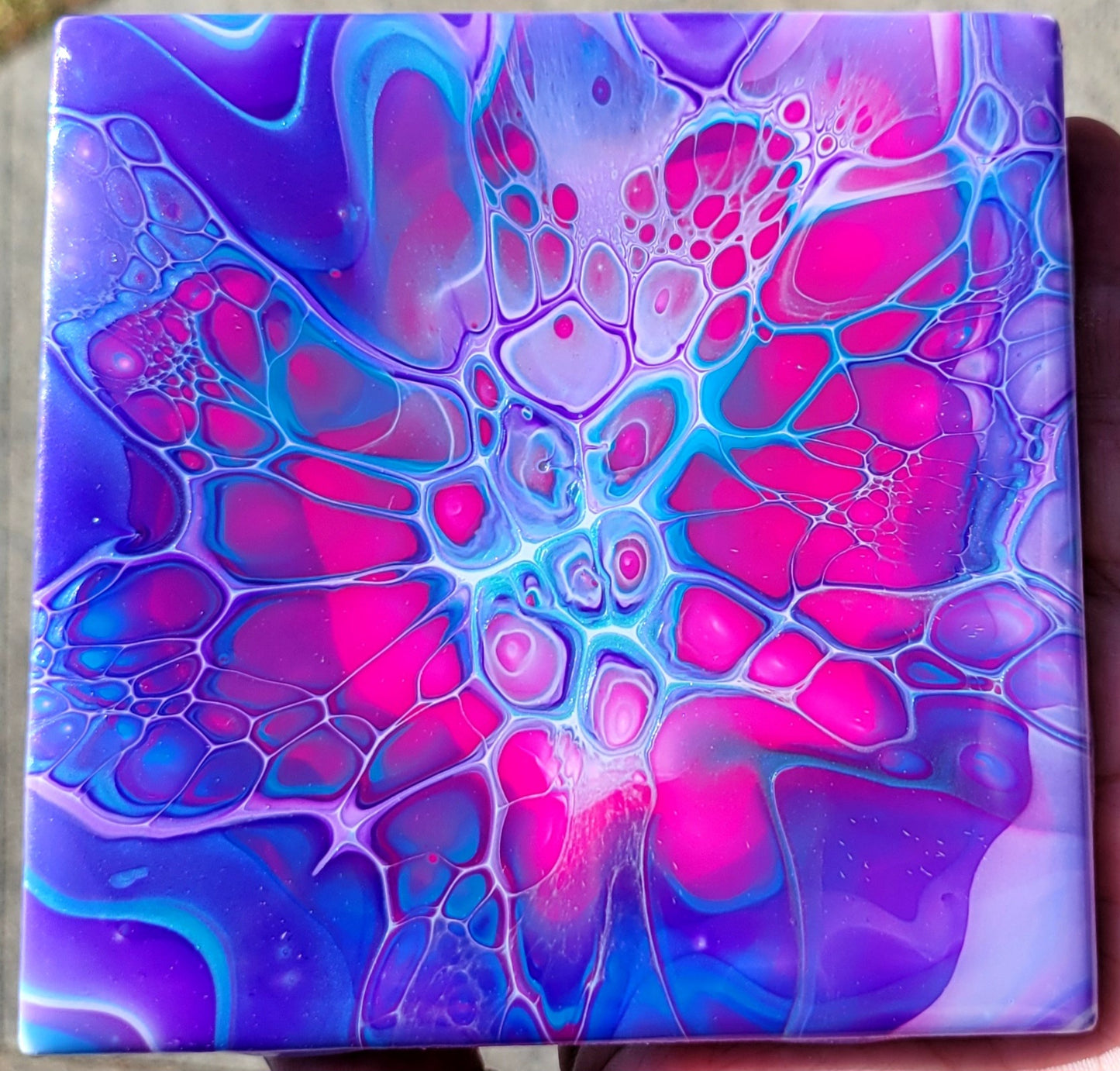 Fluid Art Bloom on a 4.25 inch Tile/Coaster with Cork Bottom