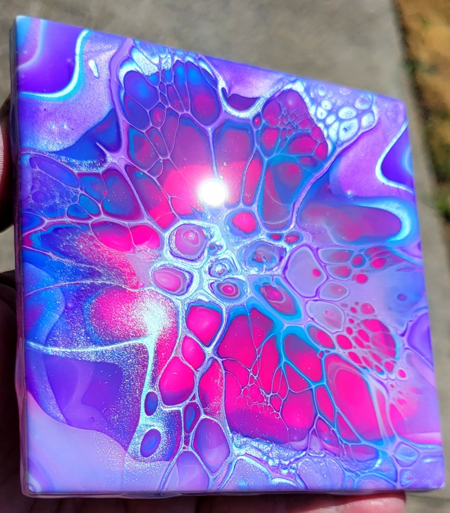 Fluid Art Bloom on a 4.25 inch Tile/Coaster with Cork Bottom