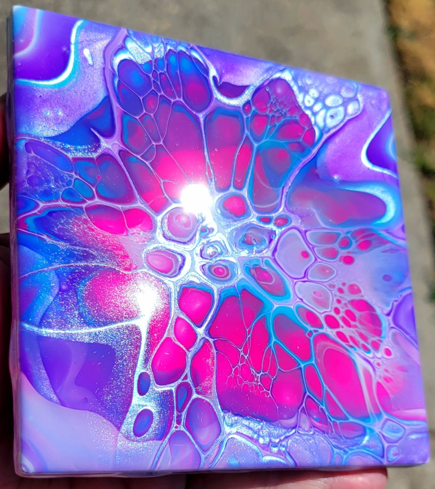 Fluid Art Bloom on a 4.25 inch Tile/Coaster with Cork Bottom