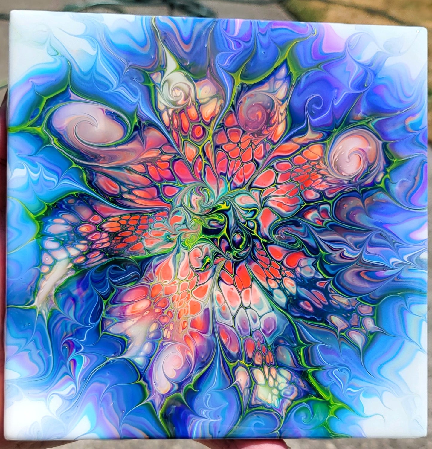 Fluid Art on a 6 inch Tile/Coaster with Cork Bottom