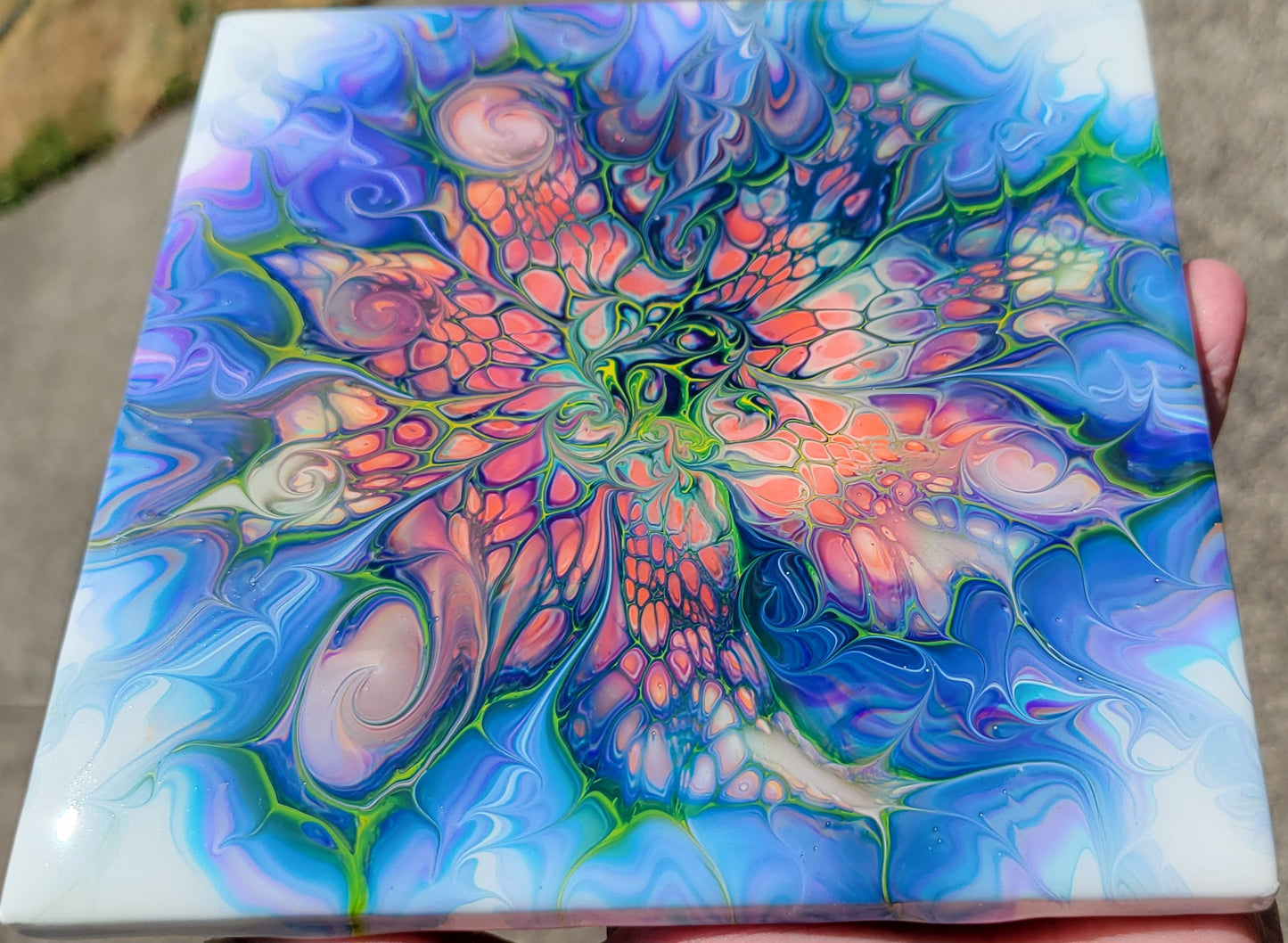 Fluid Art on a 6 inch Tile/Coaster with Cork Bottom