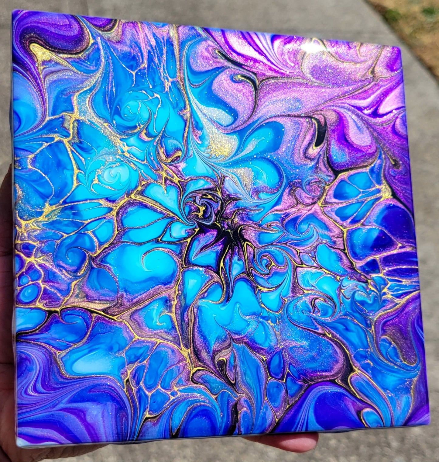 Fluid Art on a 6 inch Tile/Coaster with Cork Bottom