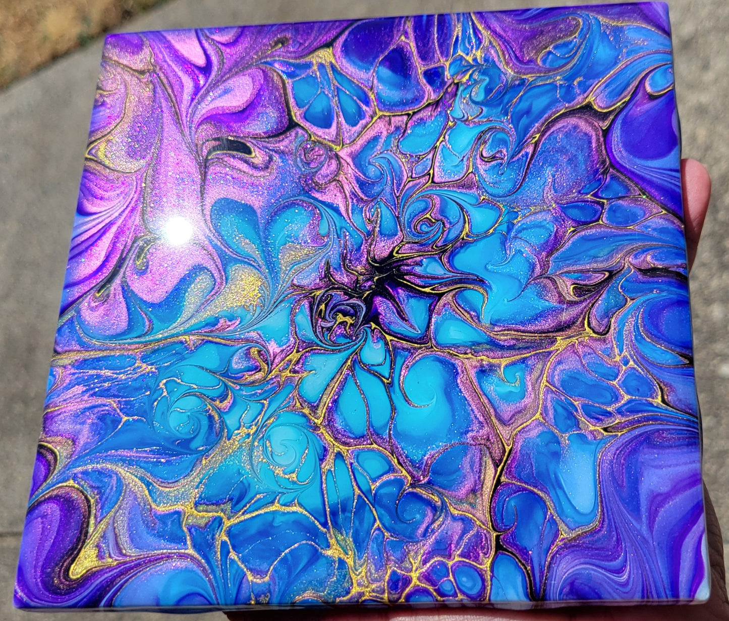 Fluid Art on a 6 inch Tile/Coaster with Cork Bottom