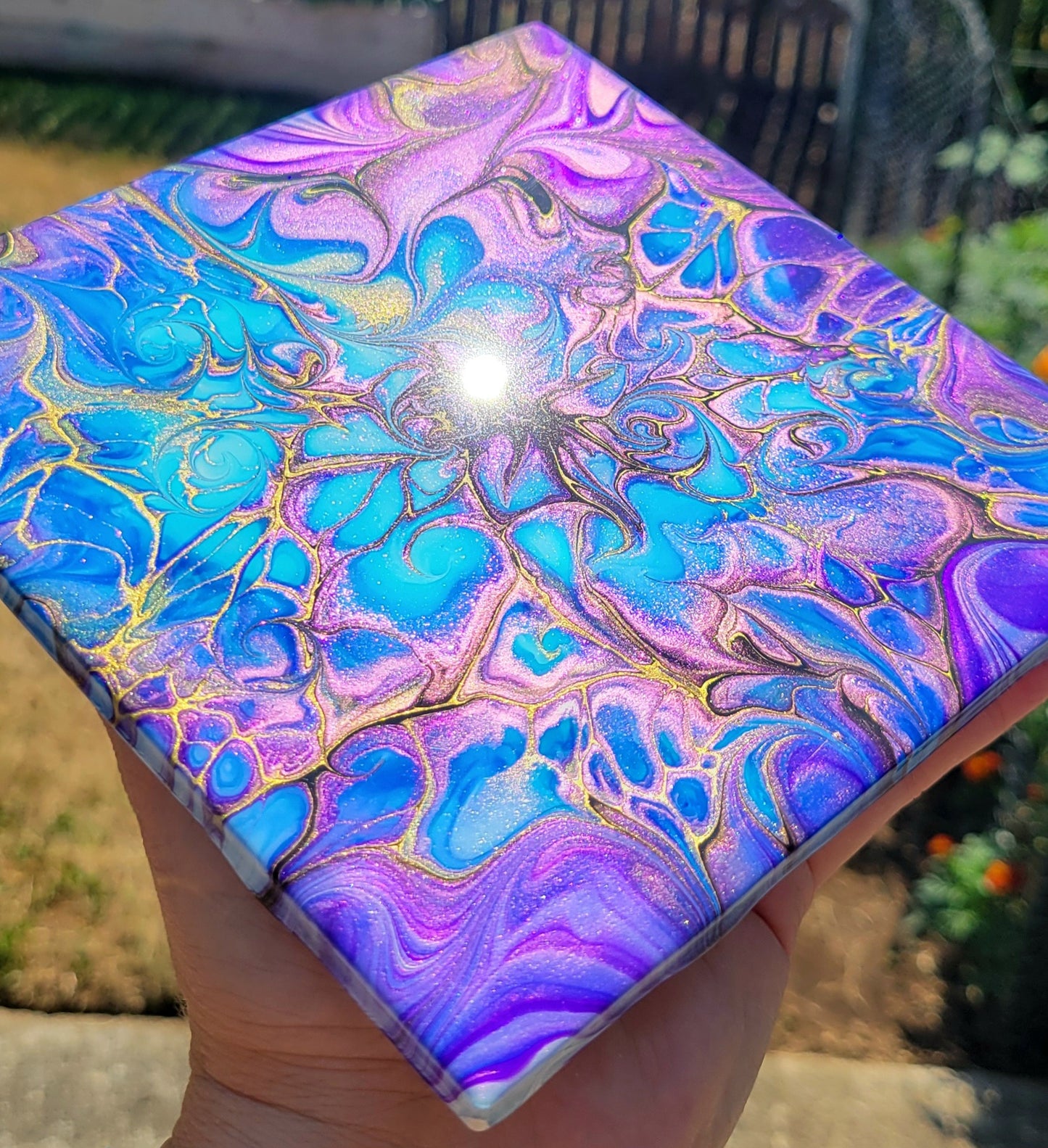 Fluid Art on a 6 inch Tile/Coaster with Cork Bottom