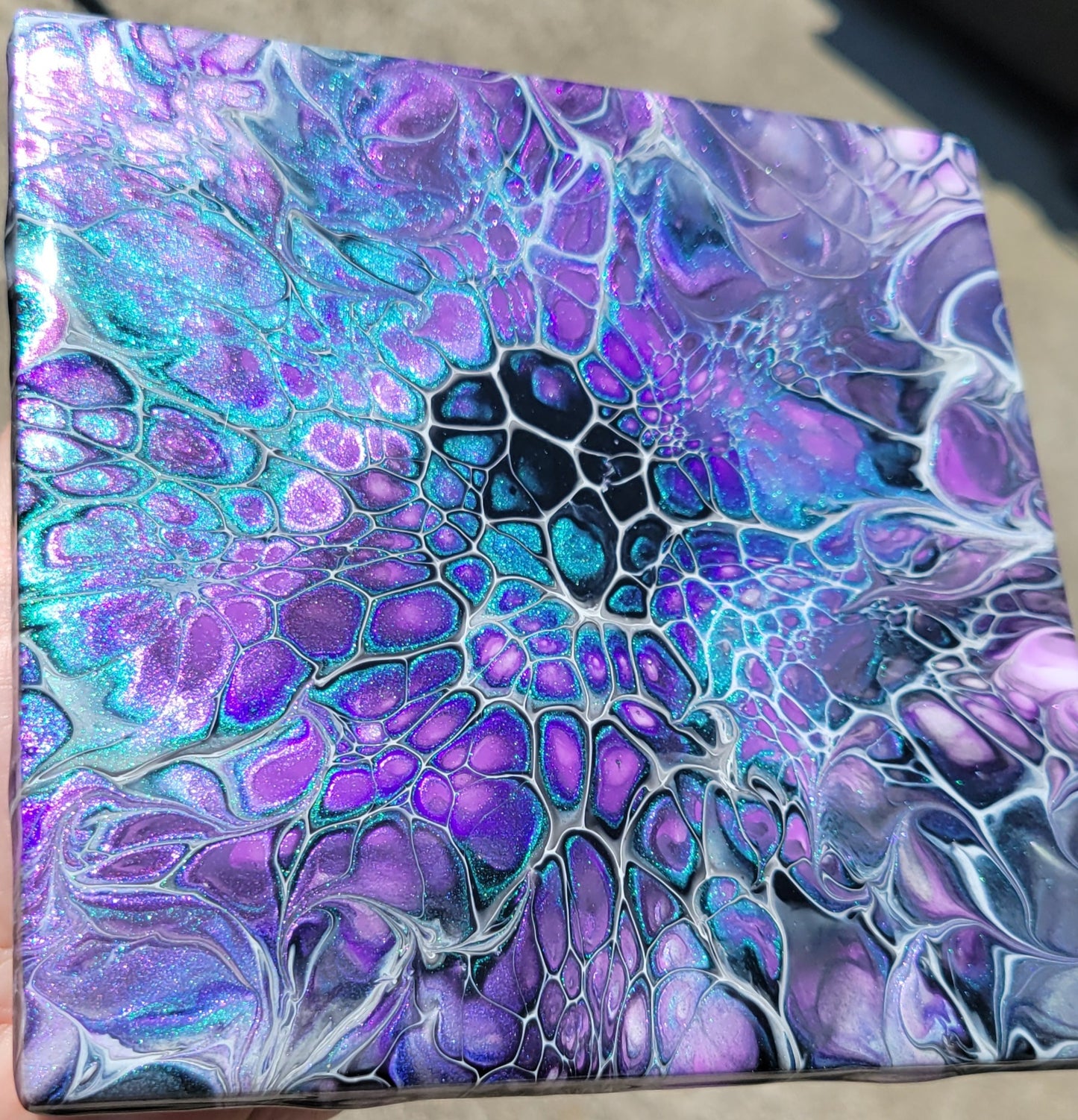 Fluid Art on a 6 inch Tile/Coaster with Cork Bottom