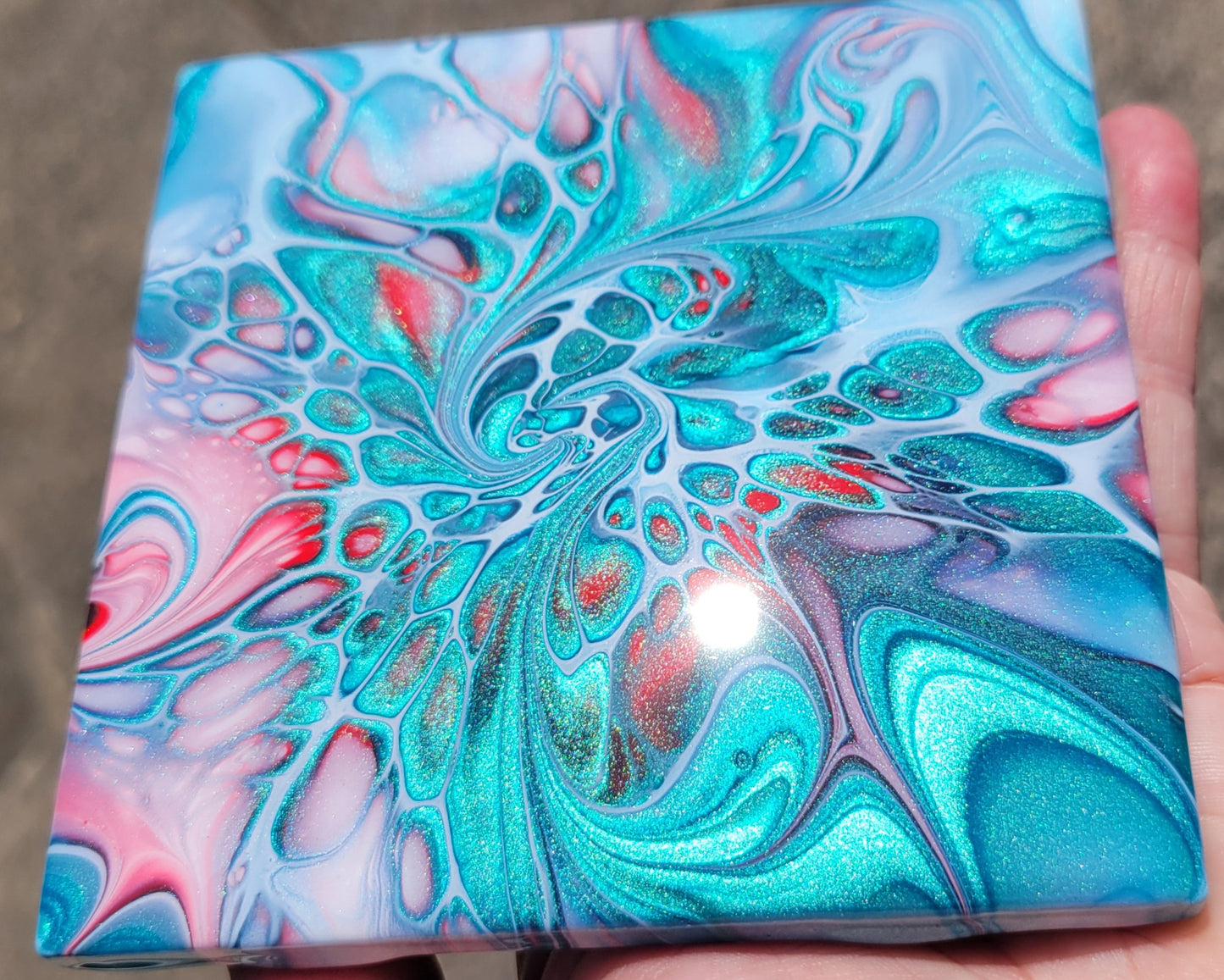 Fluid Art Bloom on a 4.25 inch Tile/Coaster with Cork Bottom