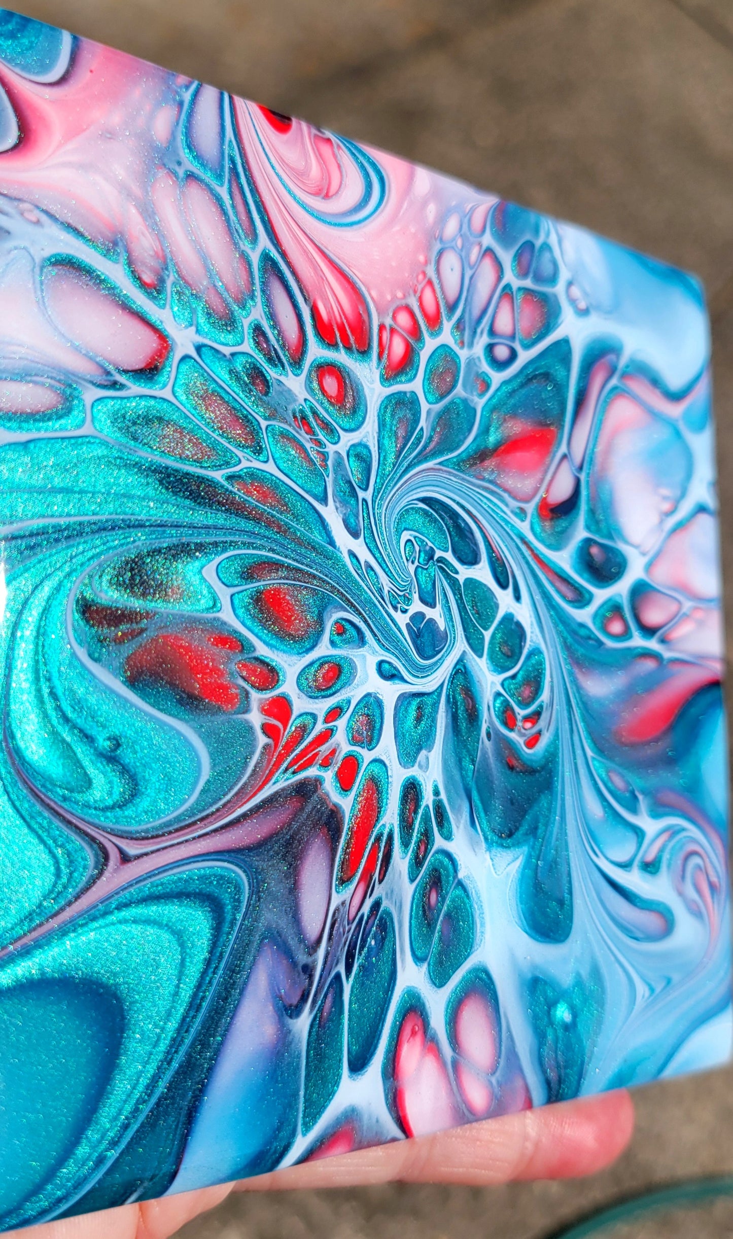 Fluid Art Bloom on a 4.25 inch Tile/Coaster with Cork Bottom