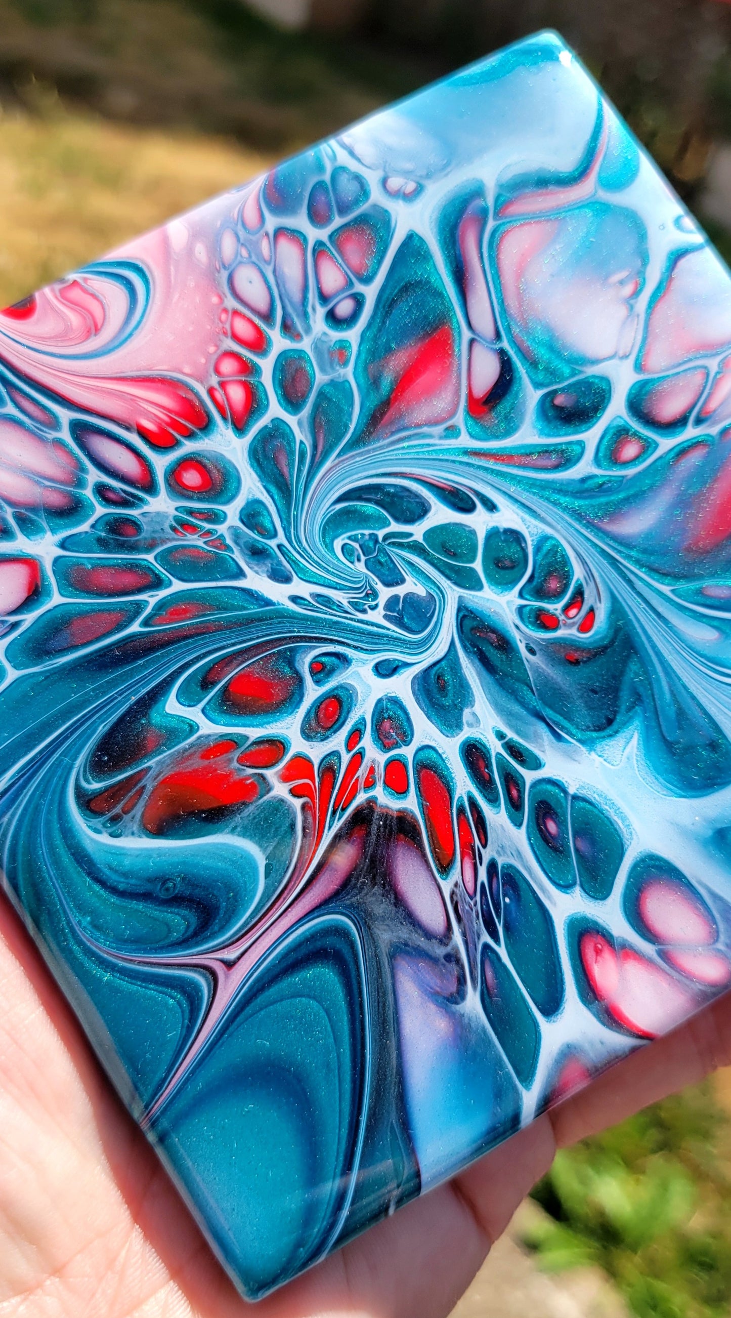 Fluid Art Bloom on a 4.25 inch Tile/Coaster with Cork Bottom