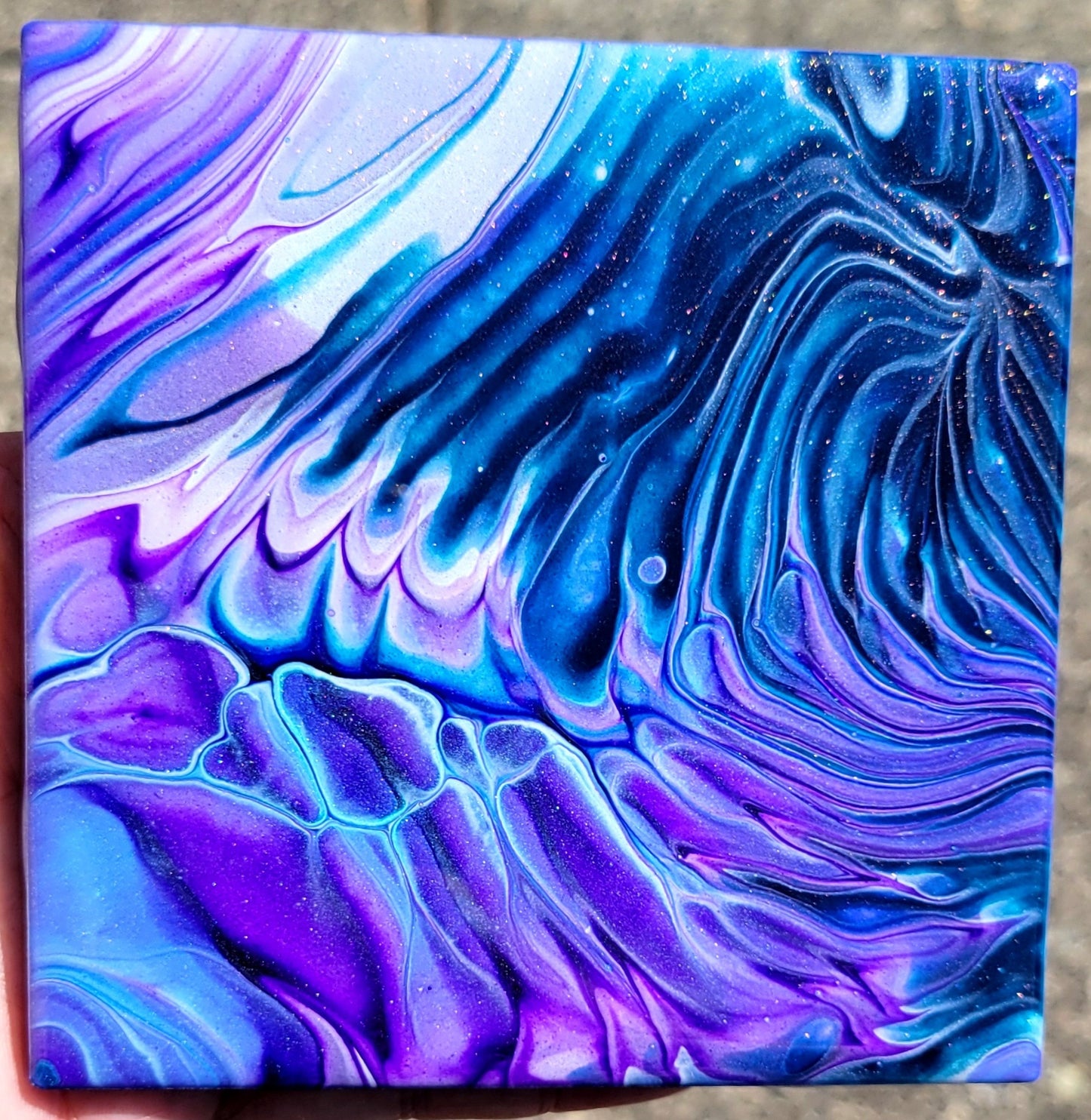 Fluid Art on a 4.25 inch Tile/Coaster with Cork Bottom