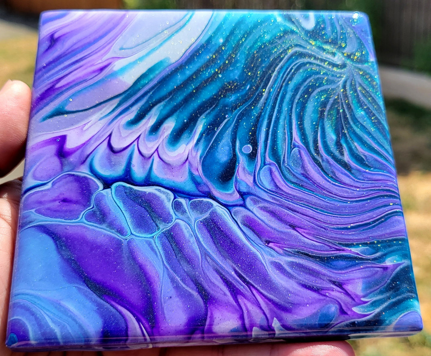 Fluid Art on a 4.25 inch Tile/Coaster with Cork Bottom