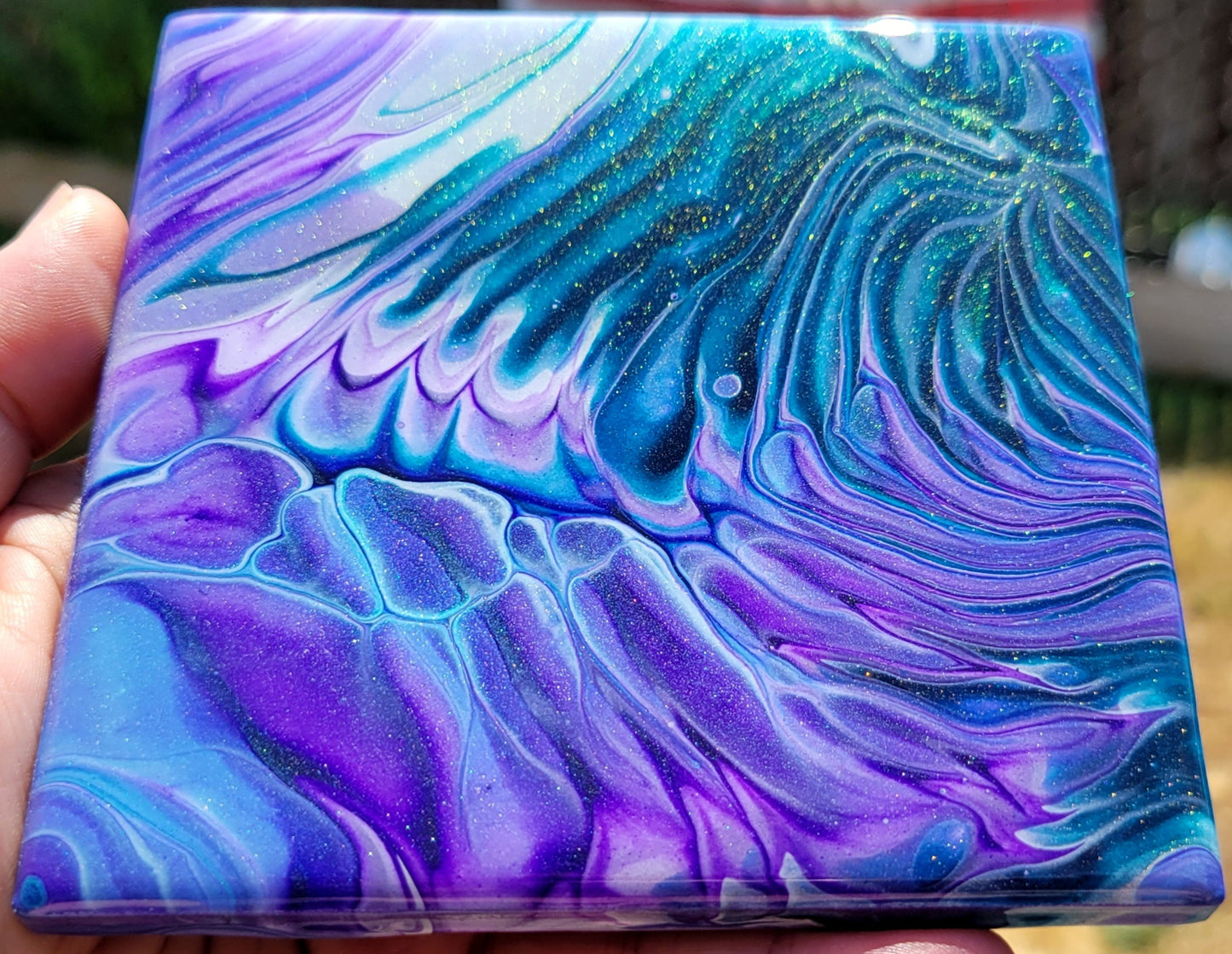 Fluid Art on a 4.25 inch Tile/Coaster with Cork Bottom