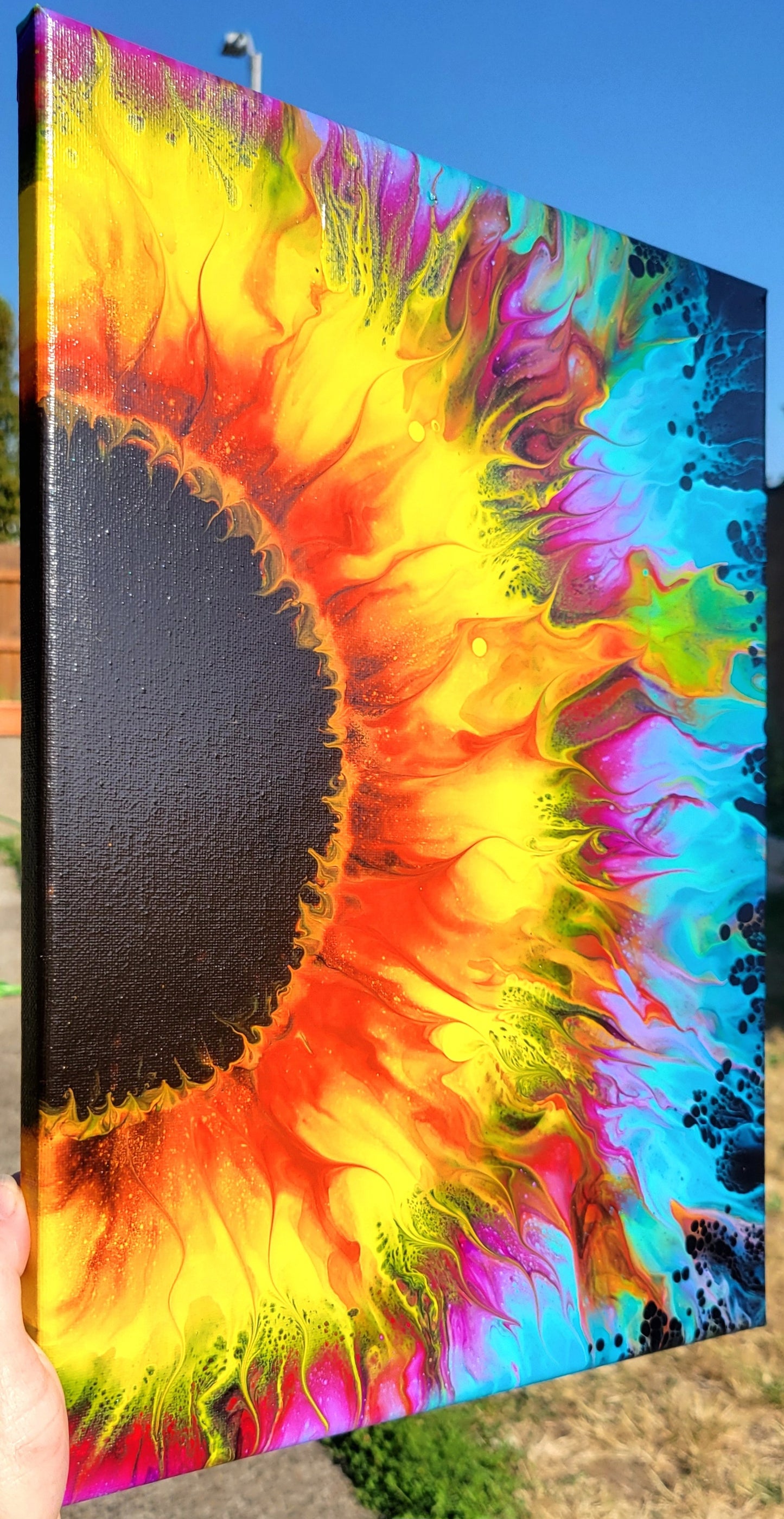 Original Fluid Art Sunflower Painting 12x16 inch Canvas