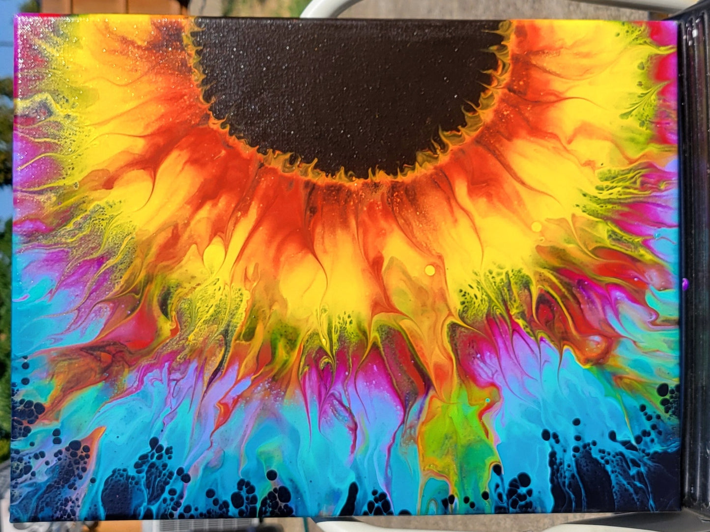 Original Fluid Art Sunflower Painting 12x16 inch Canvas