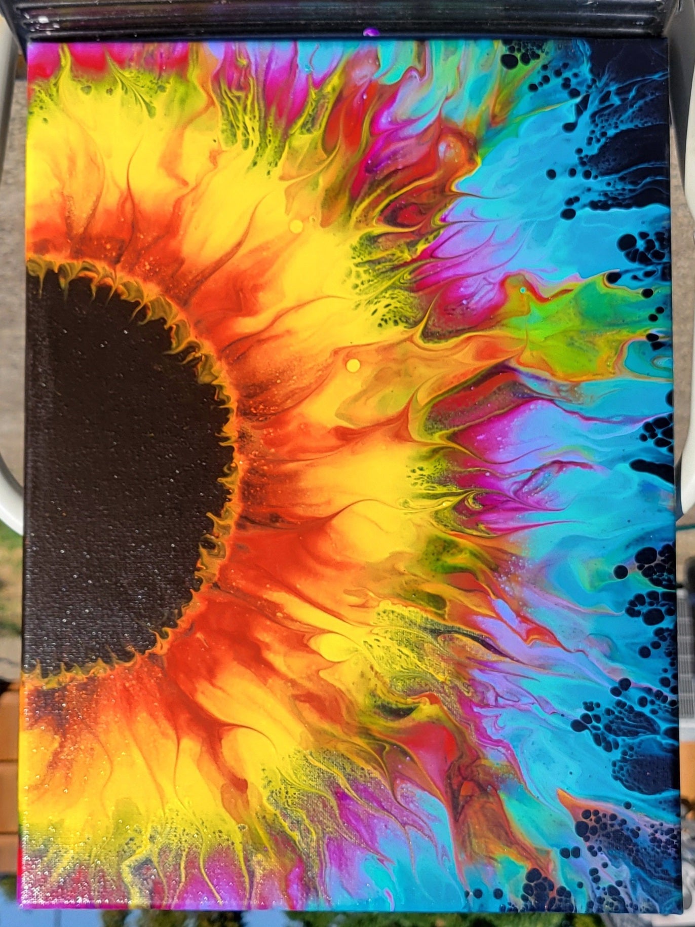 Original Fluid Art Sunflower Painting 12x16 inch Canvas