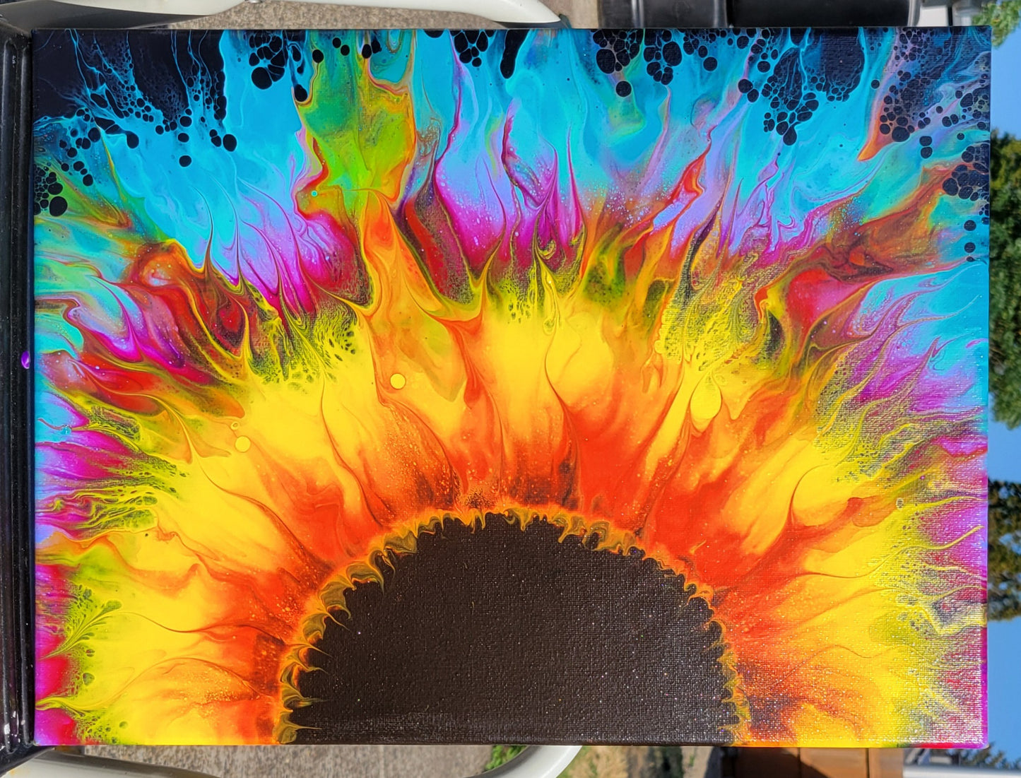 Original Fluid Art Sunflower Painting 12x16 inch Canvas