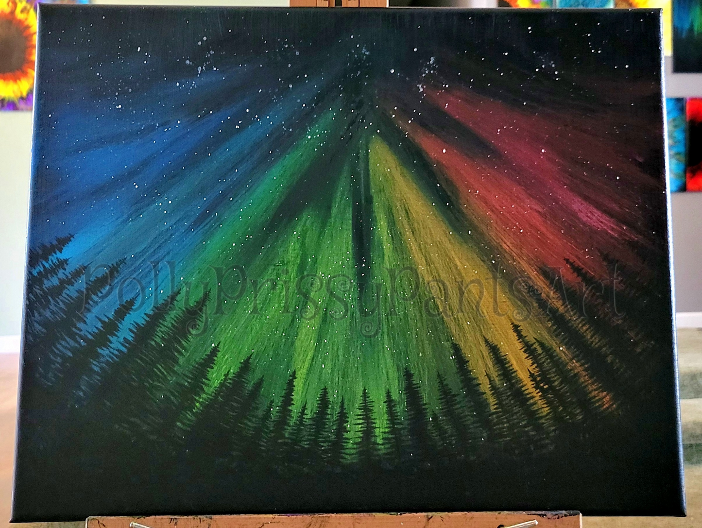 Original Acrylic Northern Lights Painting on 16x20 inch Canvas