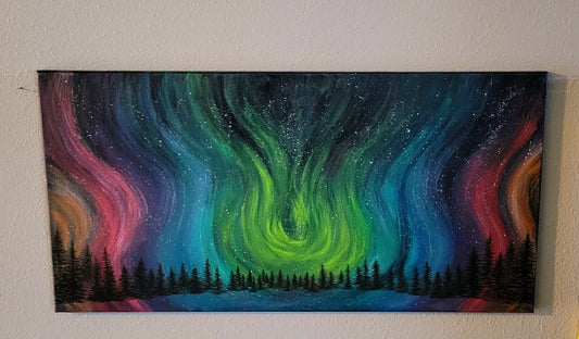 Original Northern Lights Acrylic Painting 15x30 inch