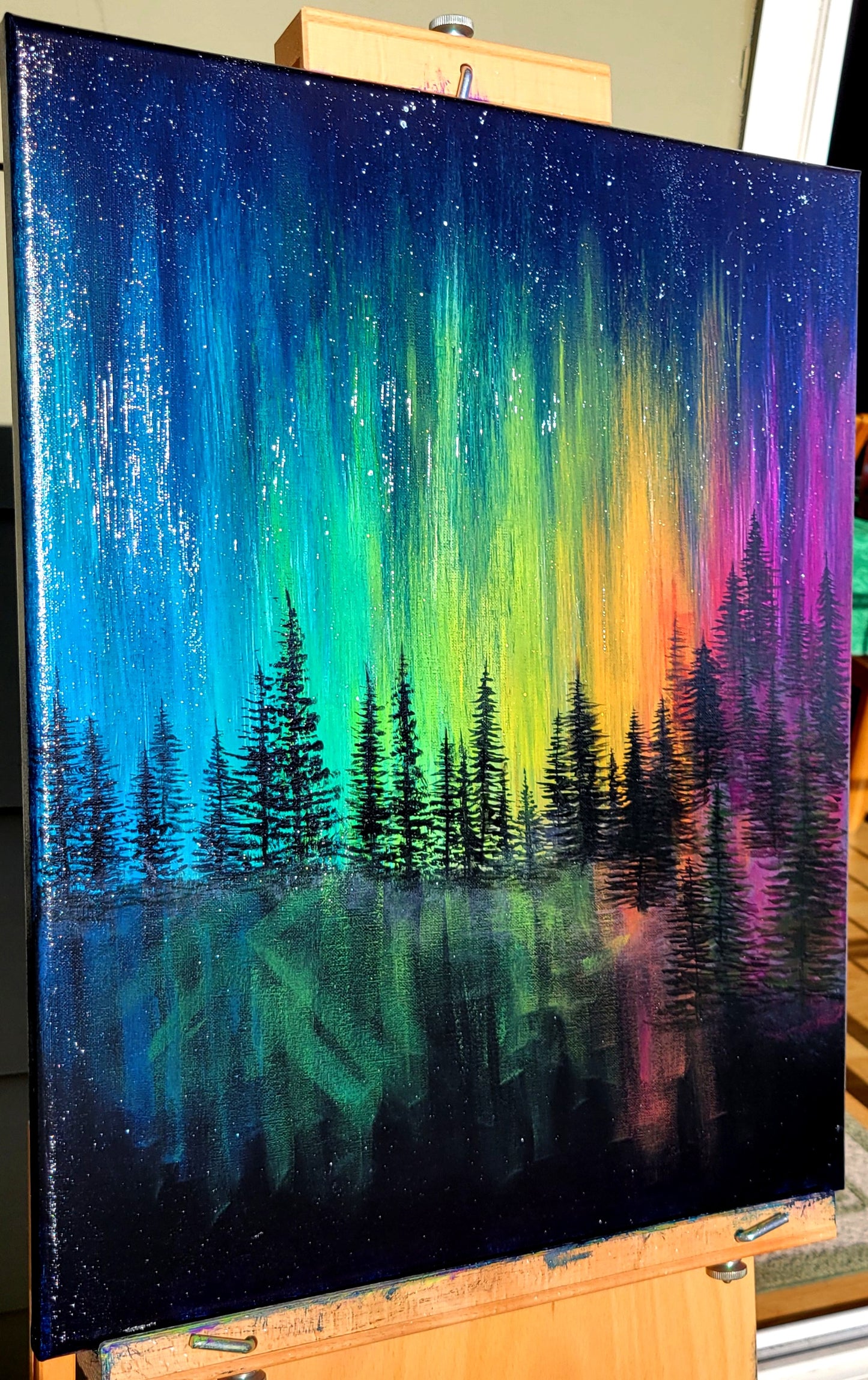 Original Acrylic Northern Lights Painting on 16x20 inch Canvas