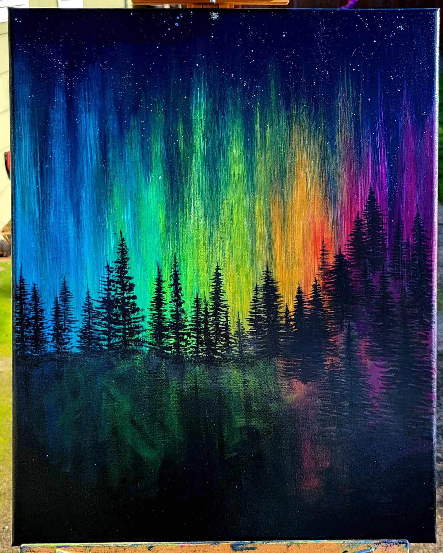 Original Acrylic Northern Lights Painting on 16x20 inch Canvas