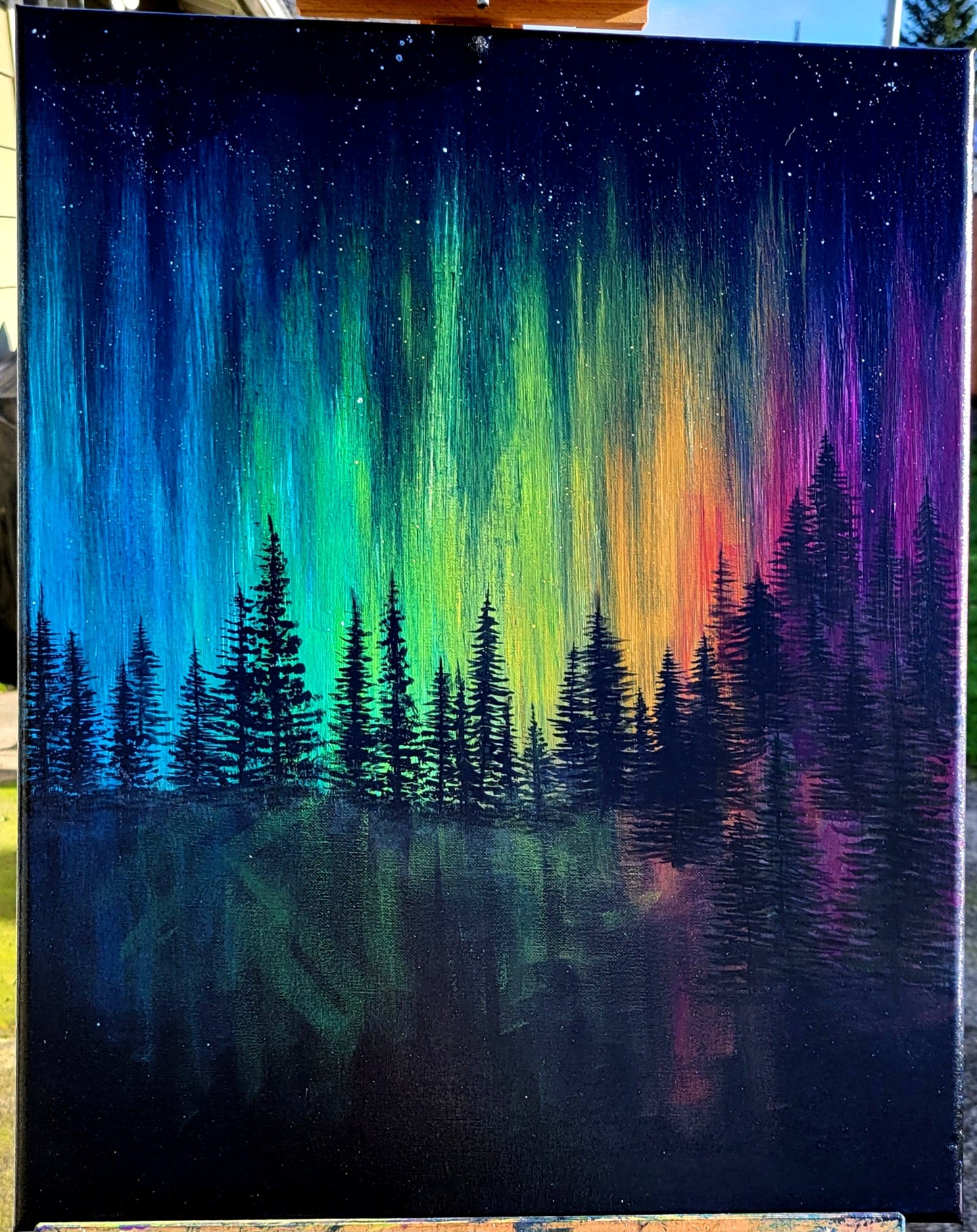 Original Acrylic Northern Lights Painting on 16x20 inch Canvas