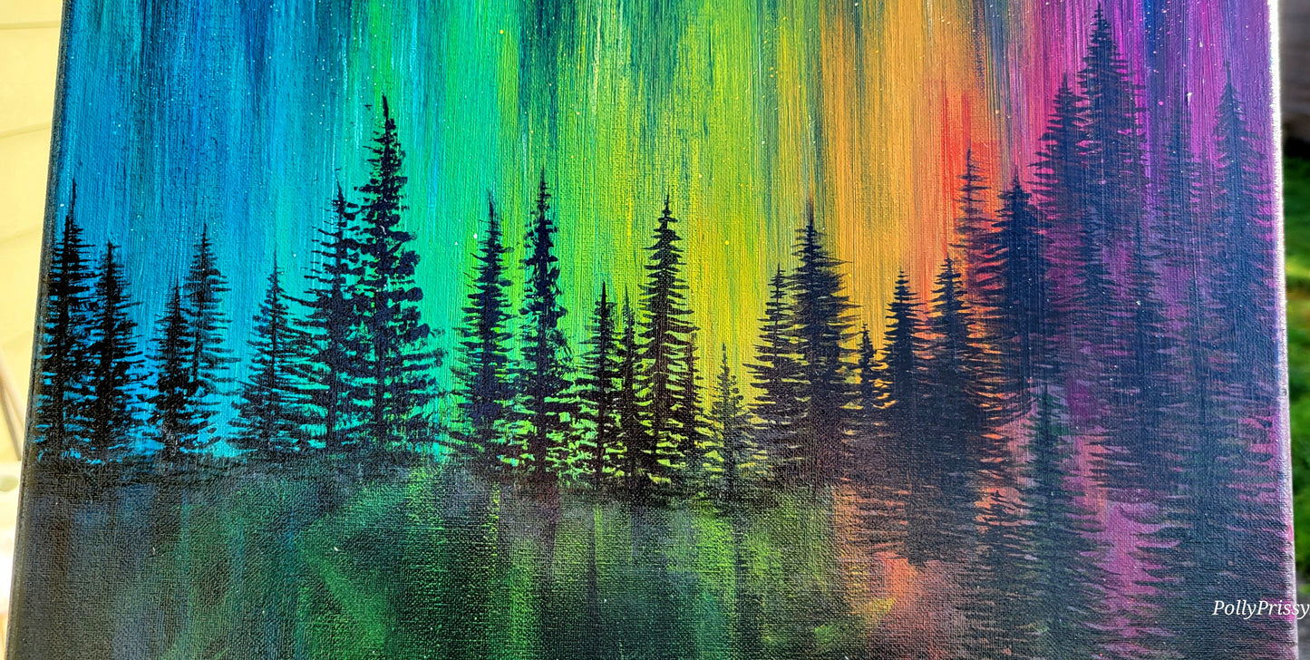 Original Acrylic Northern Lights Painting on 16x20 inch Canvas